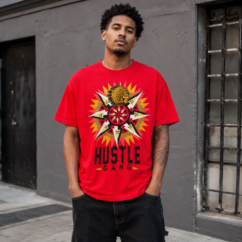 Mens Hustle Gang Graphic Tee 2X Red Y2K Streetwear Hip Hop Rap Skater Shirt